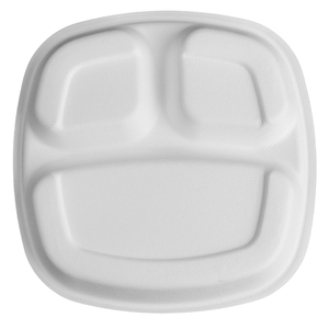 Assiette carrée à 3 compartiments en bagasse, barquette alimentaire compartimentée compostable et biodégradable pour cantine scolaire, vente en gros pour la restauration à emporter - Product Image 5
