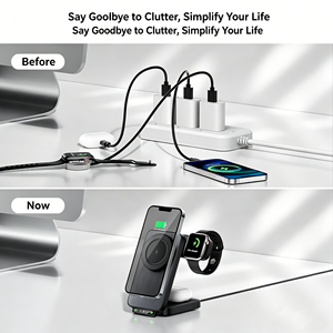 Cargador Inalámbrico 3 en <span class=keywords><strong>1</strong></span> Plegable, Carga Rápida de 15W, Soporte Magnético para iPhone, Reloj y <span class=keywords><strong>AirPods</strong></span> con Luz Nocturna Cálida - Product Image 6