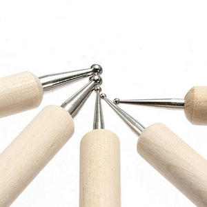 Lot de 5 stylos à double embout pour nail art, manche en bois et métal, outils pour la décoration de fleurs et strass pour la manucure - Product Image 5