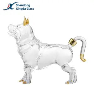 Personalizado 500Ml borosilicato soplado a mano Animal perro en forma de vidrio vino Alcohol botella transparente whisky decantador fábrica