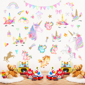Cartoon One Horned <strong>Horse</strong> Star Heart Pattern Children's Room Home Decoration Diy Animal Mural Art Pvc <strong>Decal</strong> - Product Image 4