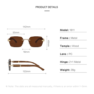 New arrivals sang trọng không có vành Kính mát kim loại cổ điển vuông bằng gỗ đền Kính mát nam - Product Image 6