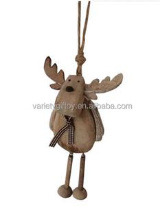 Ornamento <span class=keywords><strong>de</strong></span> madera <span class=keywords><strong>de</strong></span> Reno navideño rústico, adorno <span class=keywords><strong>de</strong></span> árbol <span class=keywords><strong>de</strong></span> Navidad <span class=keywords><strong>de</strong></span> madera natural con patas móviles y bufanda beige - Product Image 6