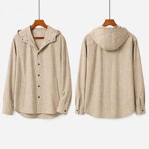 Camicia <span class=keywords><strong>Giacca</strong></span> <span class=keywords><strong>Estiva</strong></span> Personalizzata OEM in <span class=keywords><strong>Lino</strong></span>/Cotone per <span class=keywords><strong>Uomo</strong></span>, con Cappuccio, Traspirante, Leggera, Manica Lunga, Chiusura con Bottoni Frontali, Casual - Product Image 1