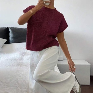 Suéter Holgado de Nuevo Estilo para Mujer, Chaleco de Punto de Color Sólido con Bordado, a la Moda - Product Image 3