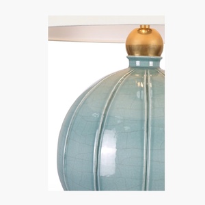 Lampe de chevet ronde en céramique bleue <span class=keywords><strong>Qua</strong></span> avec abat-jour en lin, éclairage d'appoint traditionnel pour maison de style côtier - Product Image 2