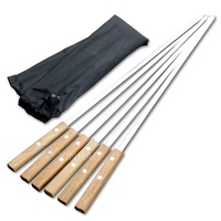 6개 세트 플랫 스테인리스 스틸 바베큐 꼬치 세트 강력 추천 23.6인치/60cm 나무 손잡이 430 스테인리스 스틸 바베큐 스틱