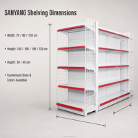 Étagère de présentation double face pour supermarché, rayonnage métallique pour épicerie avec panneau latéral en maille, bord avant rose, rayonnage de vente au détail