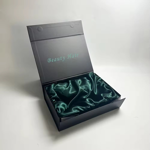 Wholesale Luxury Black Velvet Lace Wig Packaging Kit Custom Logo <b>Magnetic</b> Grey Board Folder - Product Image 4