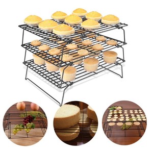 Juego de soportes de refrigeración apilables de 3 niveles, de acero inoxidable, antiadherente, para panadería, pan, plegable, para pasteles, para galletas, venta al por mayor - Product Image 3