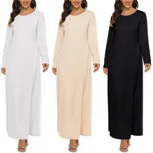 New Muslim Worship Wear Basic Long Sleeve Inner Round Neck Dress Middle East Robe Eid Dubai Islamic Elegant