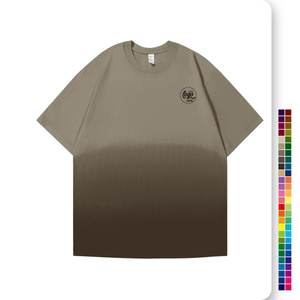 Camisetas de algodón de talla grande para hombre con cuello redondo 100% de alta calidad, lavado de algodón puro y cambio Gradual de Color - Product Image 1