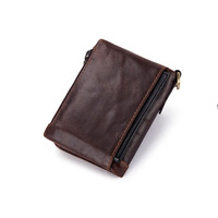 Dompet Pria Kulit Asli Ukuran Kecil Pendek Dengan Ritsleting Ganda, Banyak Kantong Kartu, Penjepit Uang, Tempat Koin, Tempat Kartu, Dilengkapi Rantai