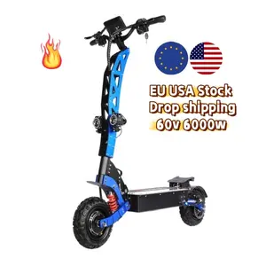 USA EU Stock 60v 6000w 11inch Off Road Tire Dual Motor High Speed 35ah Adult Electric Scooter 72v Dual Motor 6000w