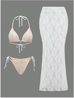 Nouvelle Collection 2026 de Maillots de Bain pour l'Europe et l'Amérique - Ensemble Trois Pièces Sexy en Dentelle à Dos Ouvert (Bikini Séparé)