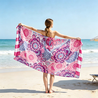 Custom Printed 100% Recycled Microfiber Beach Towel Sand Free Quick Dry Purple Mandala Lightweight Travel Swimming Pool Towel