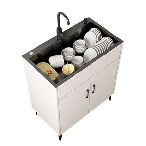 Meuble d'évier de cuisine autoportant avec évier en acier inoxydable nano noir et portes de rangement, évier utilitaire robuste - Product Image 5