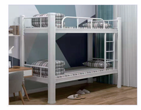 Lit superposé double empilable et séparable de taille standard, avec cadre métallique moderne et rangement pliable, idéal pour les dortoirs scolaires