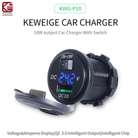 Cargador de Coche USB Inteligente Kewig QC3.0, Salida de 18W, Carga de Teléfono 12-24V, con Pantalla de Voltaje y Botón de Encendido/Apagado para Coche, Barco, Autobús