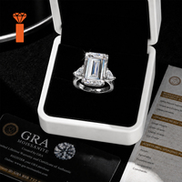 Bague de Cocktail de Luxe pour Femme en Argent Sterling S925 avec Grand Moissanite Octogonale de 21,025 carats et Trois Pierres, Certifiée GRA