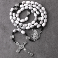 Chapelet en perles pour homme, collier Long avec croix, chapelet chrétien, Saint-Michael, 8x11mm