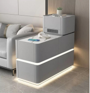Nouvelle table d'appoint flottante au design moderne avec chargeur, table d'appoint de salon avec lumière, table d'appoint luxueuse en cuir avec rangement