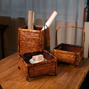 <b>Bamboo</b> Woven Basket Rectangle Tung Oil Finish Storage Living Room Use - Product Image 4