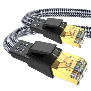 D Sunty Cat8 Patch Cord Flat Ethernet <b>Cable</b> Gray Braided 40Gbps 2000MHz FTP Pure Copper with CE RoHS - Product Image 5