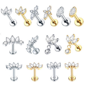 Tige de Lèvre Labret en Titane Tendance CZ, Clou Fileté Interne, Boucle d'<span class=keywords><strong>Oreille</strong></span>, Kit de Piercing pour Cartilage, Bijoux - Product Image 2