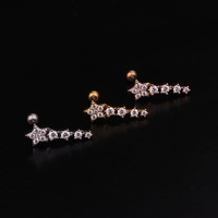 Nouvel arrivage de luxe en acier inoxydable plaqué rhodium vague croisée lune étoile forme cristal gemme CZ oreille Tragus Daith Helix Rook Snug