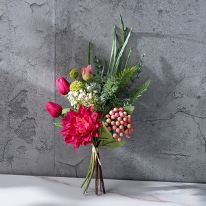 Bouquet de fleurs artificielles Candy Planet, tulipes, dahlias, tissu tissé en plastique, décoration murale, accessoires de mariage, CF02043 - Product Image 3