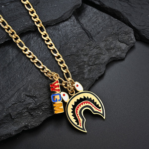 Unique street style shark necklace, unisex design, exaggerated hip-hop sweater <b>chain</b> pendant. - Product Image 3