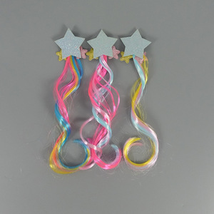 Pinza para el pelo de estrella con purpurina para niñas, con extensión de peluca rizada degradada, accesorios de pelo coloridos para fiestas y disfraces de escenario - Product Image 1
