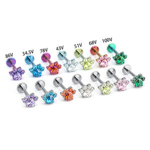 Boucles d'oreilles en alliage de titane ASTM F136 en forme de cœur et de griffe de chat, zircon 5A, bijoux de piercing hypoallergéniques de qualité médicale pour les lèvres, le nez et les oreilles - Product Image 1