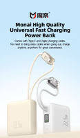 Batterie externe portable 20000 mAh 22,5 W à charge rapide avec affichage LED, sortie Type-C et entrée Micro USB, compatible usine