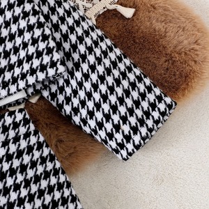 Winter Girls Clothes Houndstooth 3D Flower Cardigan Solid Color <b>Suspender</b> Plaid Short Skirt 3PCS Girls <b>Set</b> Children's Clothing - Product Image 4