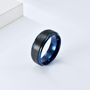 Men's Two-Tone Tungsten <b>Ring</b> Black And Blue Matte Brushed Finish Gift Jewelry - Product Image 2