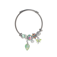 Bracelet en acier inoxydable argenté, simple et tendance, avec pendentif en alliage feuille libellule, réglable