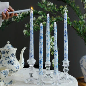 Velas Cónicas Decorativas de 10 Pulgadas con Estampado Azul y Blanco, Velas de Porcelana China para Decoración de Bodas y Hogar - Product Image 5