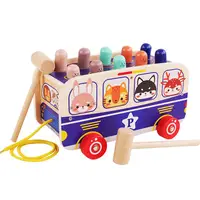 1 סט עץ אוטובוס מצחיק צבעוני דפיקות חינוכיים אספקת צעצוע Prelearning צעצוע לבית תינוק ילדים
