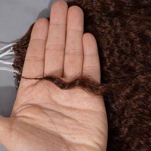 Extensions de cheveux humains Kinky Straight Feather-Crochet, brun chocolat, pré-séparées pour tresses, petites spirales bouclées, cheveux au crochet - Product Image 3