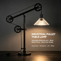 Lampe de table industrielle à bras articulé en métal noir, lampe de bureau réglable avec contrepoids, abat-jour en verre nervuré transparent pour l'étude