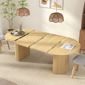 Table à manger ovale extensible SENYU, design moderne et luxueux, en MDF/métal noir, base cannelée, style farmhouse, durable, 8 places, mobilier de salle à manger - Product Image 1