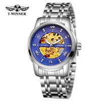 Montre mécanique automatique pour hommes WINNER, étanche, à cadran ajouré, bracelet en acier inoxydable