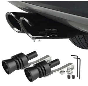 Punta de escape universal de acero inoxidable pulido espejo negro y plateado con silbato de sonido turbo para coche - Product Image 1