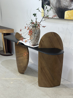 Table console en bois massif sculpturale moderne, fabrication artisanale, luxe antique, meuble d'entrée, décoration de couloir