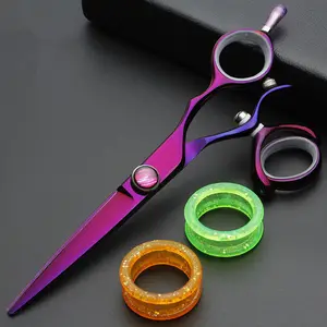 OEM Rainbow gunting rambut tukang cukur putar 6 inci, gunting penata rambut profesional pegangan klasik berputar 360 derajat