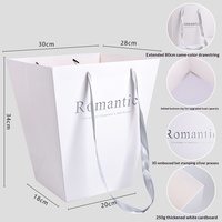 Sac cadeau pour la Saint-Valentin, motif trapèze argenté estampé à chaud, forme carrée avec fenêtre, sac à bouquet épais de qualité supérieure