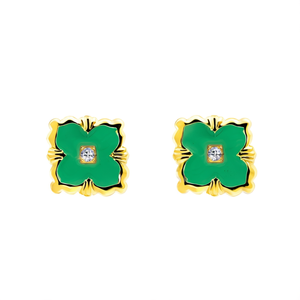 Pendientes de Moda con Esmalte Verde y Centro de Diamante, Acero Inoxidable 316L con Baño de Oro PVD - Product Image 2