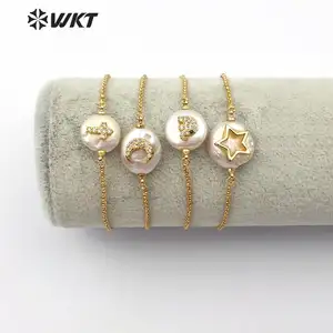 WT-MB112 neue Ankunft Pearl Gold Armband CZ Pave Stern und Elefant oder Mond Muster Frauen Mode Charm Armband